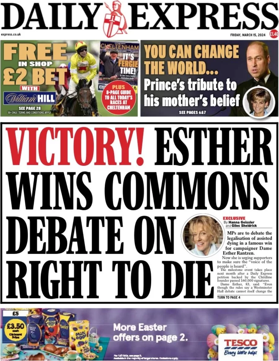 Daily Express - Victory! Ester wins commons debate on right to die 