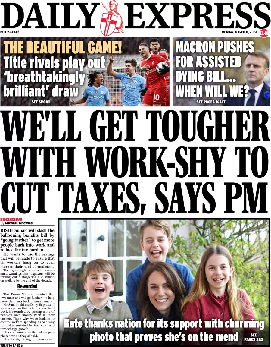 Daily Express - We’ll get tougher with work-shy to cut taxes, says PM