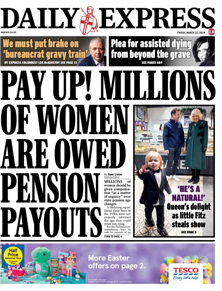 Daily Express - Pay Up! Millions of women owed pension payouts
