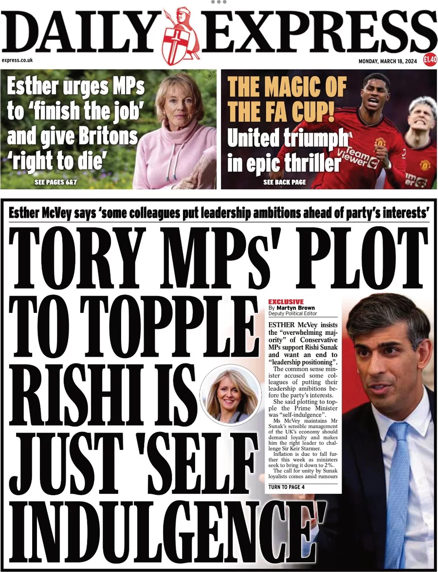 Daily Express - Tory MPs’ plot to topple Rishi is self-indulgence 