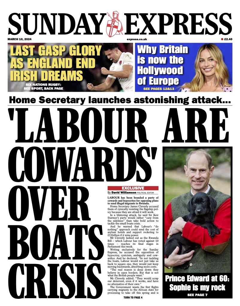 Sunday Express – Labour are cowards over small boat crisis