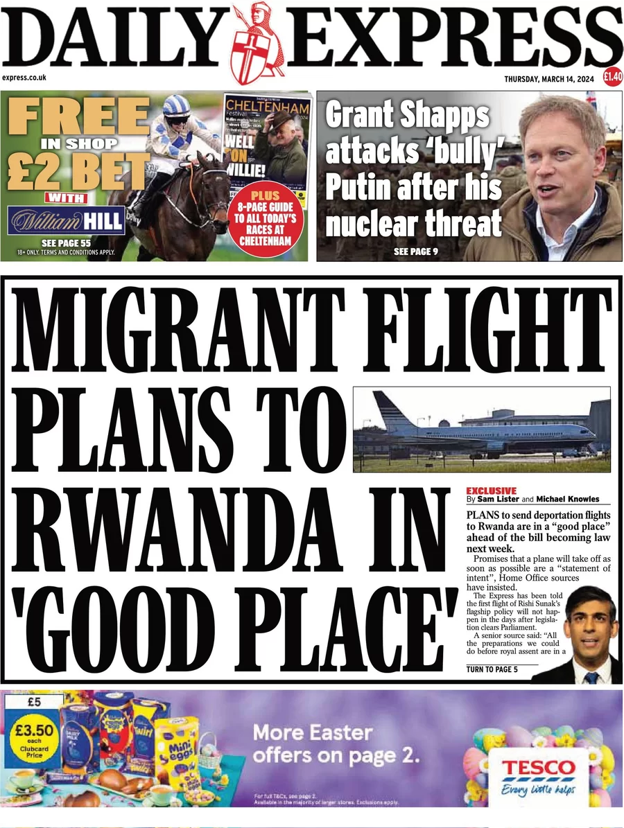 Daily Express - Migrant flight plan to Rwanda in a good place