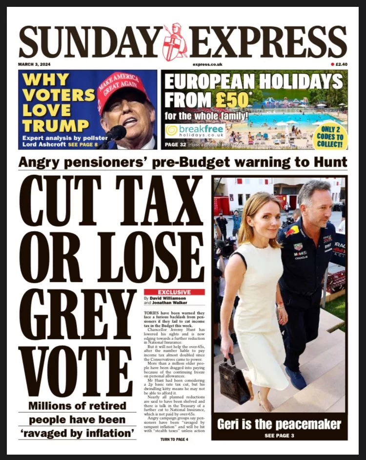 Sunday Express - Cut tax or lose grey vote