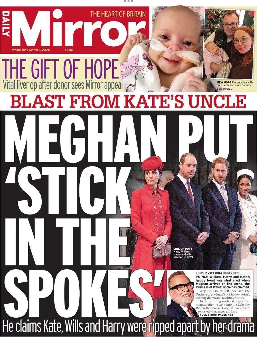 Daily Mirror - Meghan put stick in the spokes 