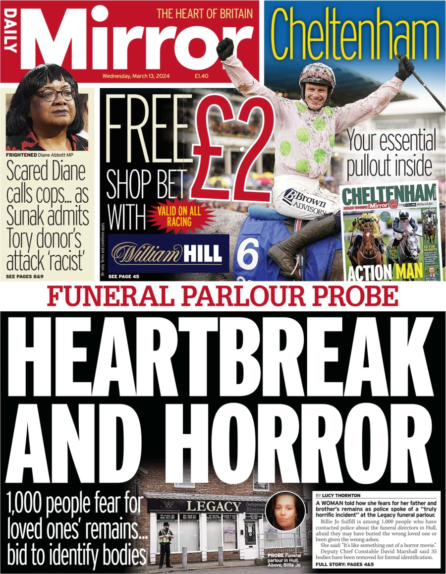 Daily Mirror - Funeral parlour probe: Heartbreak and horror