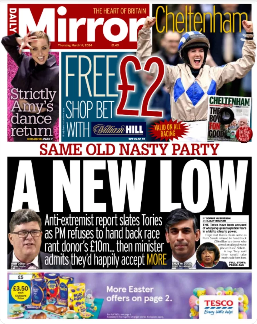 Daily Mirror - Same old nasty party: New Low