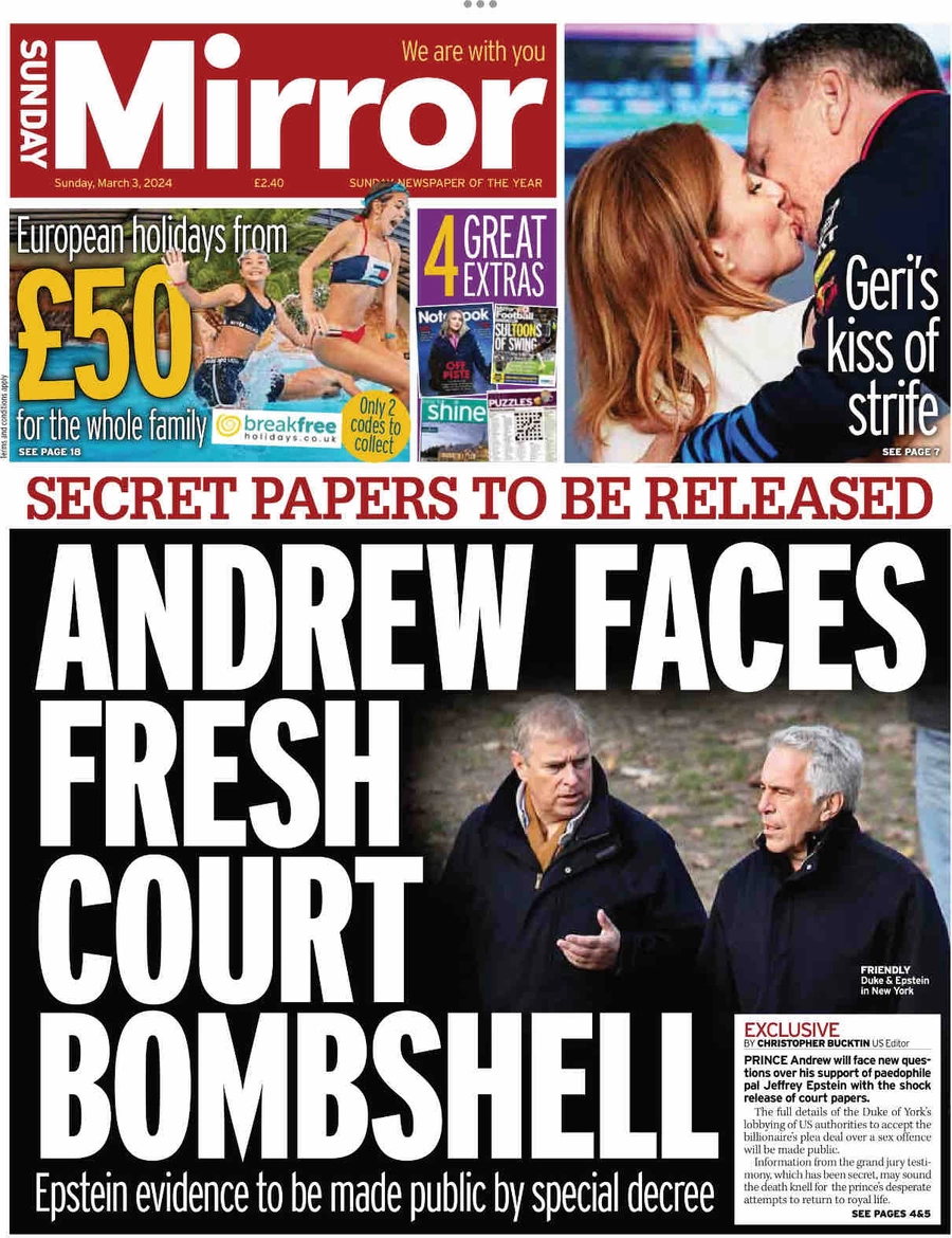 Sunday Mirror - Andrew faces fresh court bombshell 
