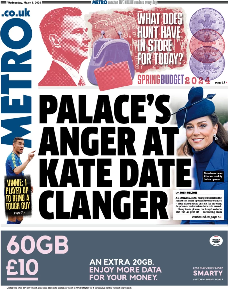 Metro - Palace’s anger at Kate's date clanger
