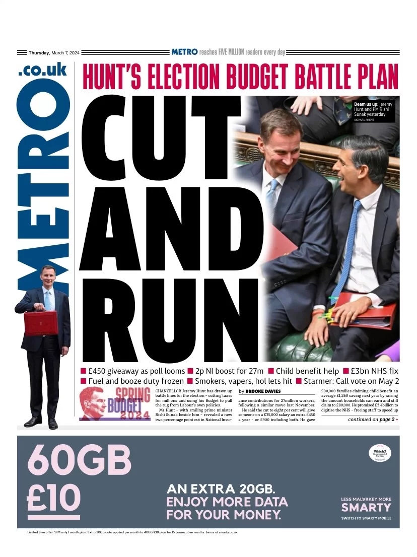 Metro - Hunt election budget battle plan: Hunt and Run