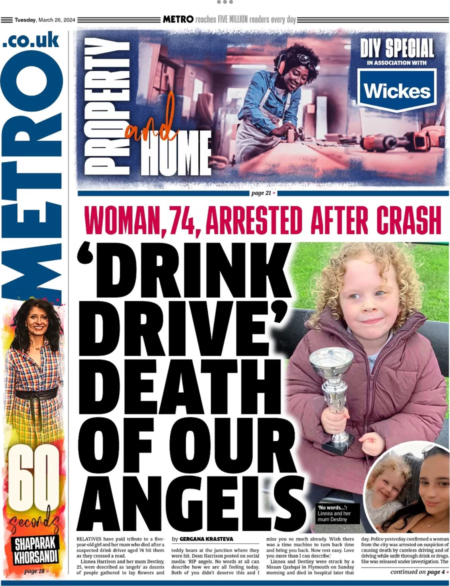 Metro - ‘Drink drive’ death of our angels 
