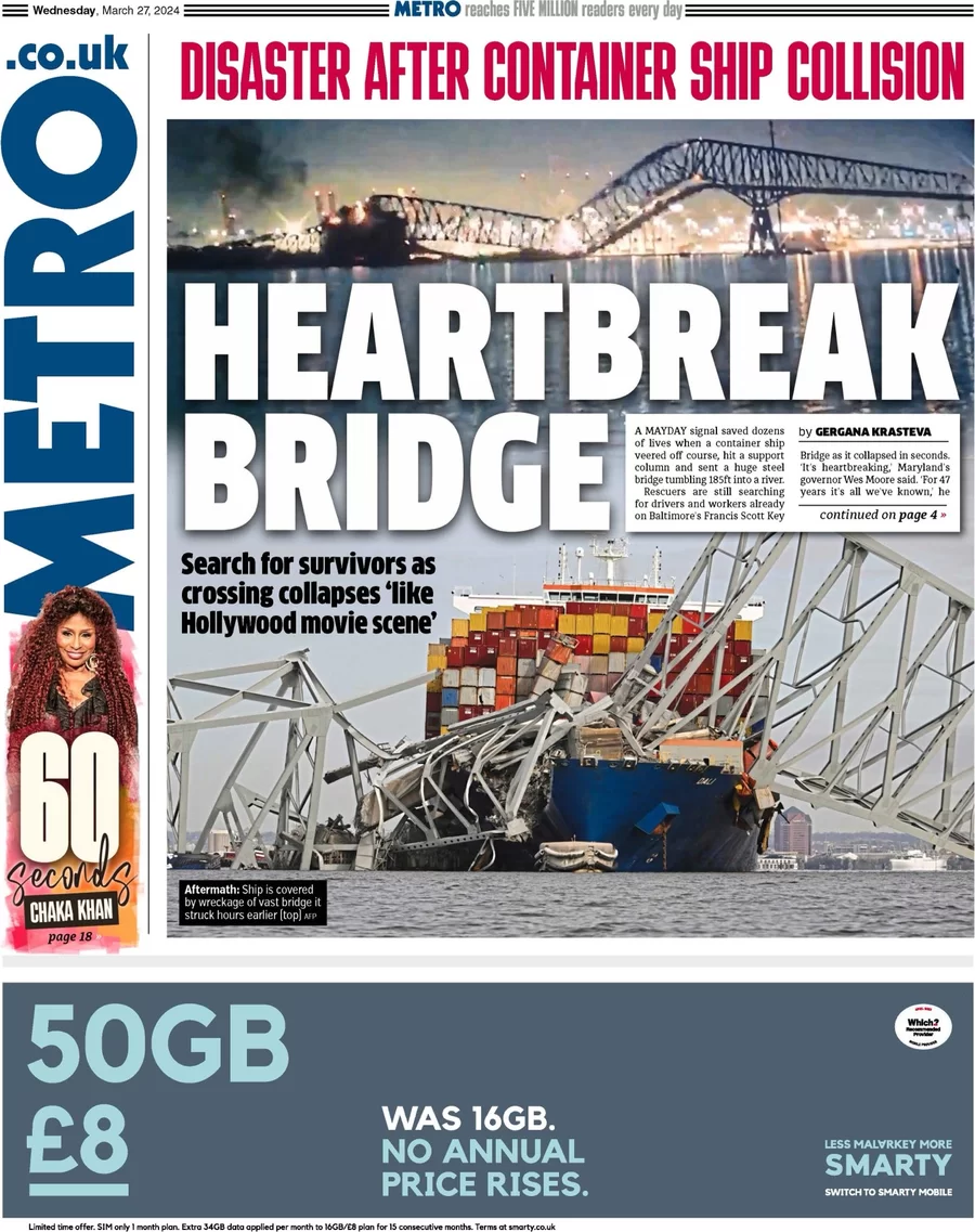 Metro - Disaster after container ship collision: Heartbreak bridge