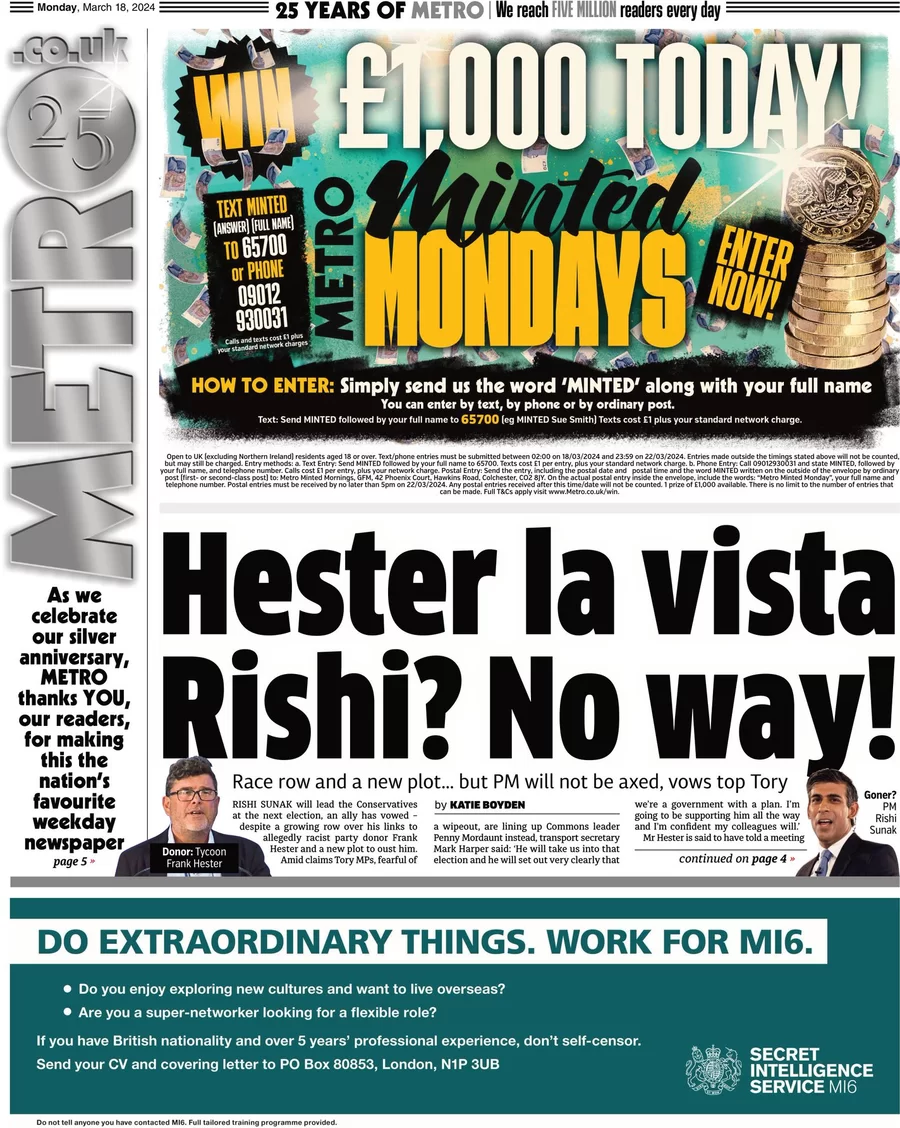 Metro - Hester la Vista Rishi? No way!