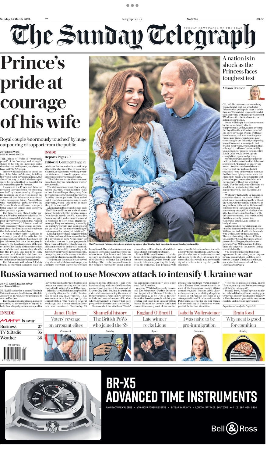 The Sunday Telegraph – Prince’s pride at courage of his wife
