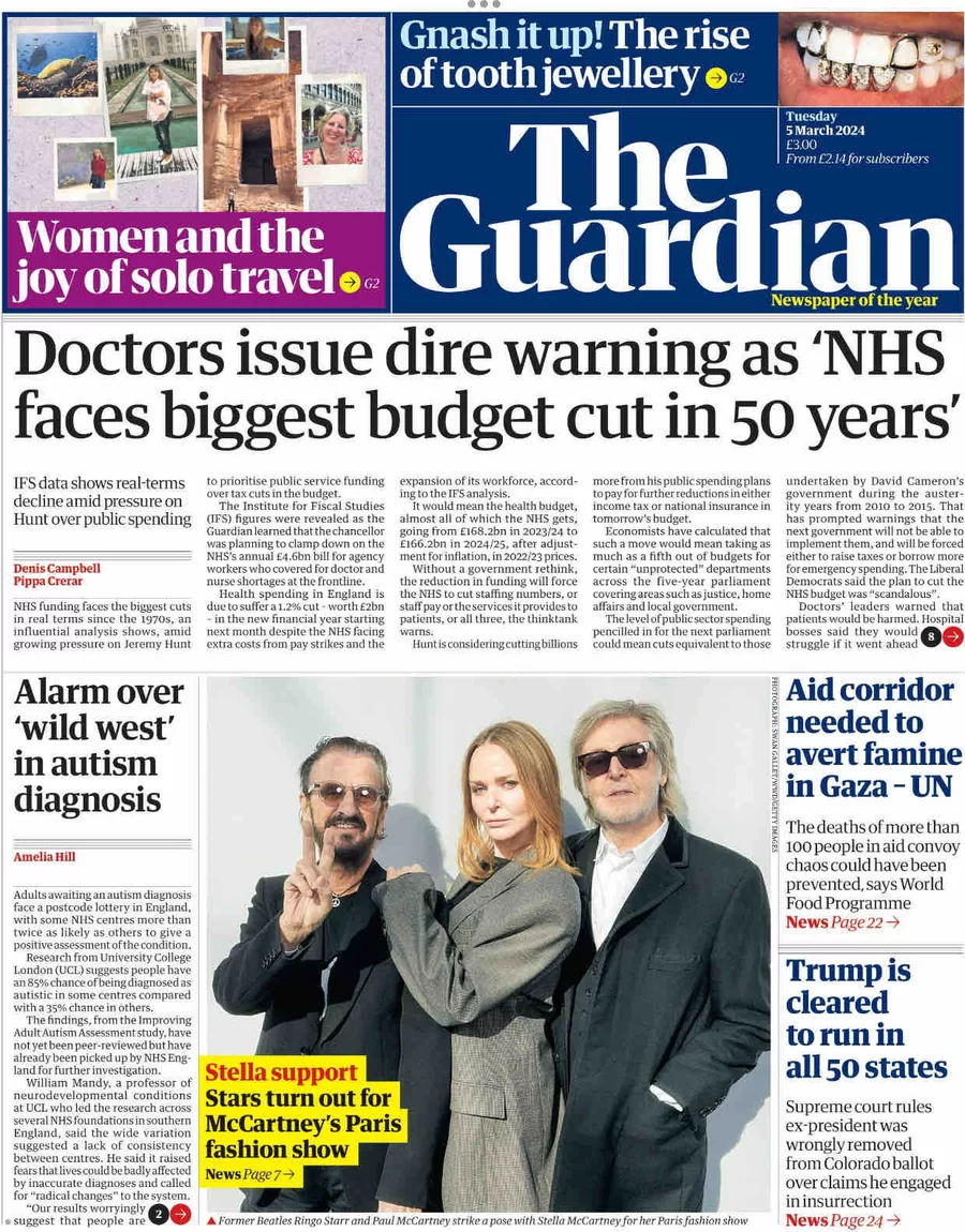 The Guardian - Doctors issue dire warning as NHS faces biggest Budget cut in 50 years 