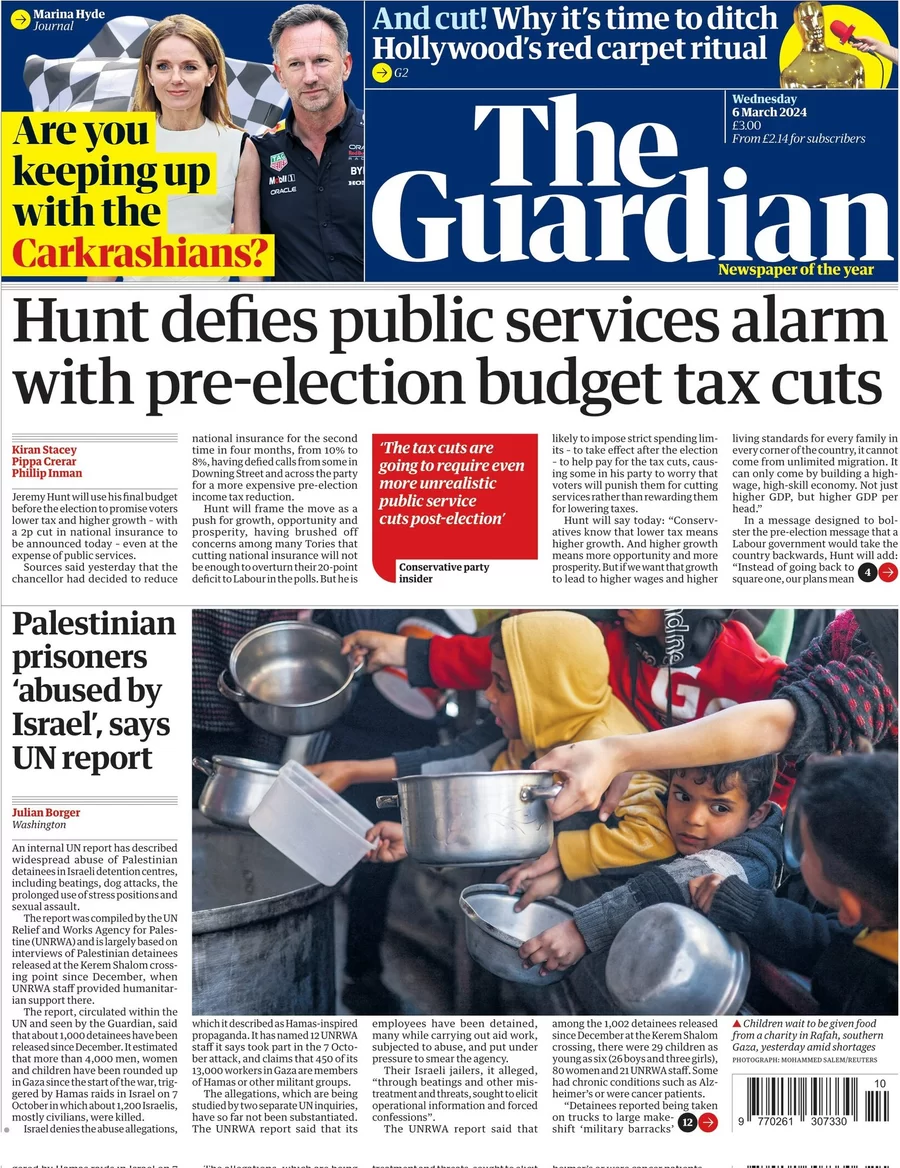 The Guardian - Hunt defies public service alarm with pre-election budget tax cuts  