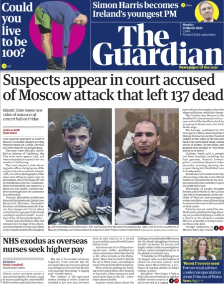 The Guardian - Suspects appear in court accused of Moscow attack that left 137 dead 