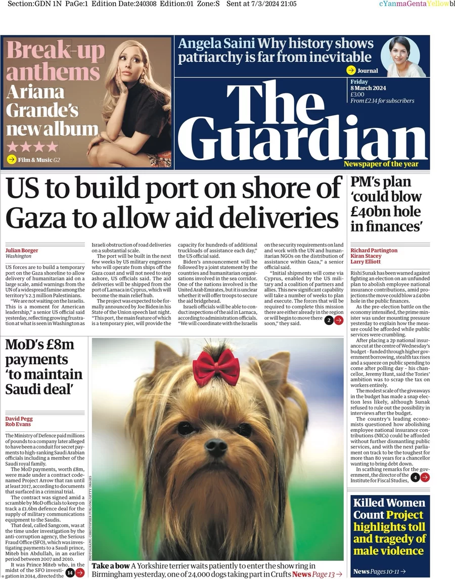The Guardian - US to build port on shore of Gaza to allow aid deliveries 