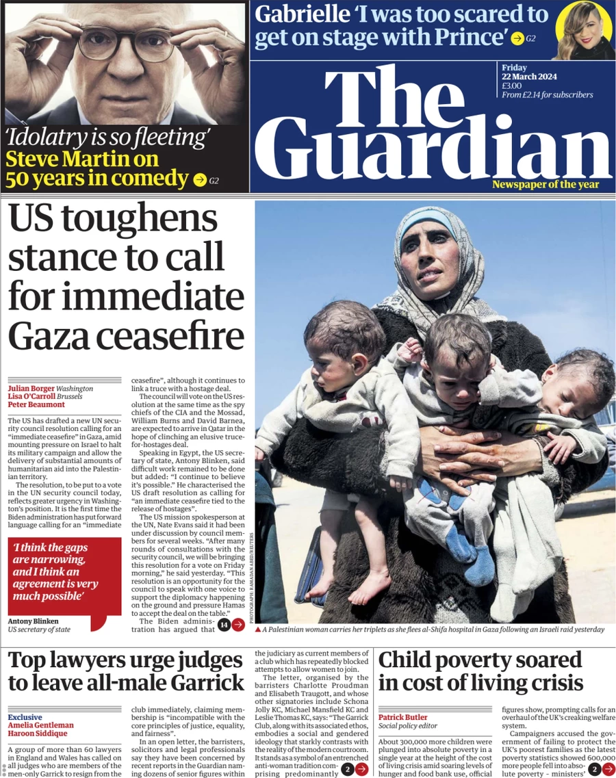 The Guardian - US toughens stance on call for immediate Gaza ceasefire 