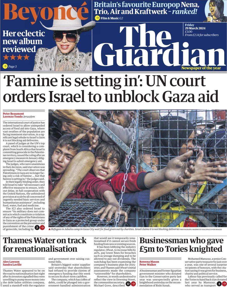 The Guardian - ‘Famine is setting in’: UN court orders Israel to unblock Gaza aid