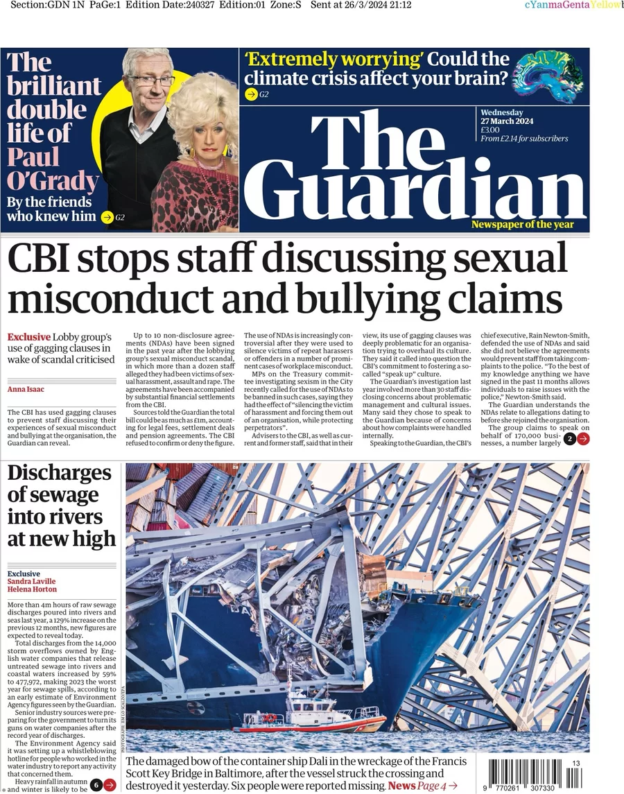 The Guardian - CBI stops staff discussing sexual misconduct and bullying claims 