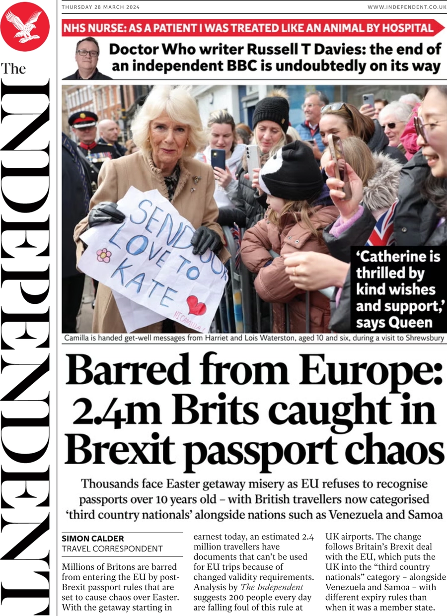 The Independent - Barred from Europe: 2.4m Brits caught in Brexit passport chaos 