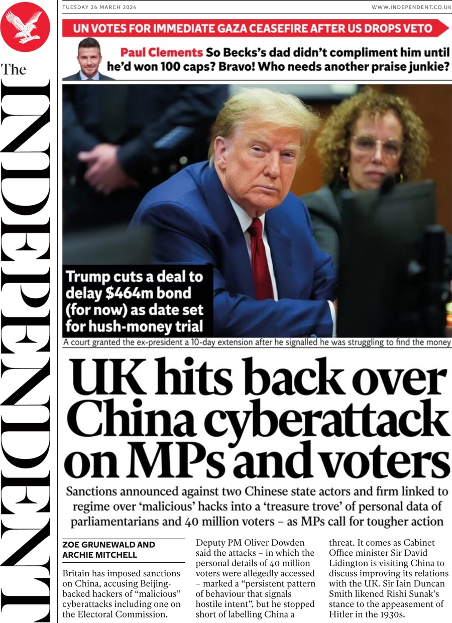 The Independent - UK hits back over China cyber attack on MPs and voters 