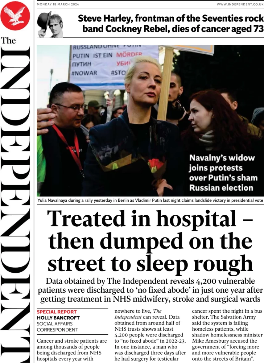 The Independent - Treated in hospital - then dumped on the street to sleep rough 