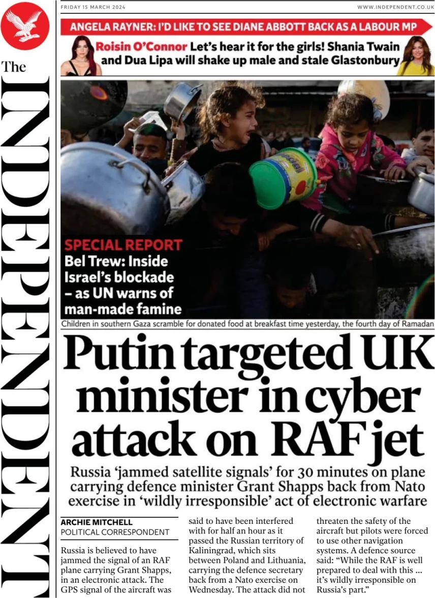 The Independent - Putin targeted UK minister in cyber attack on RAF jet 