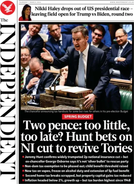 The Independent - 2p: Too little, too late? Hunt bets on NI cuts to revive Tories 