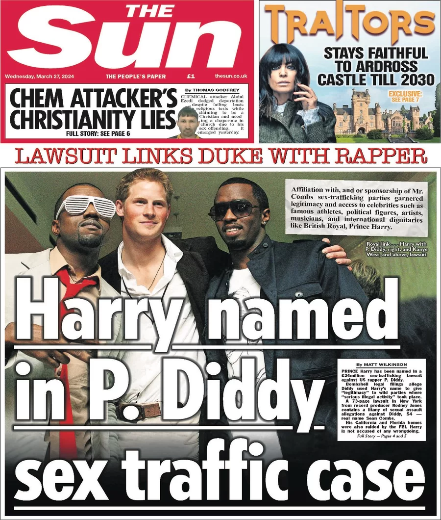 The Sun - Prince Harry named in P.Diddy sex trafficking case 
