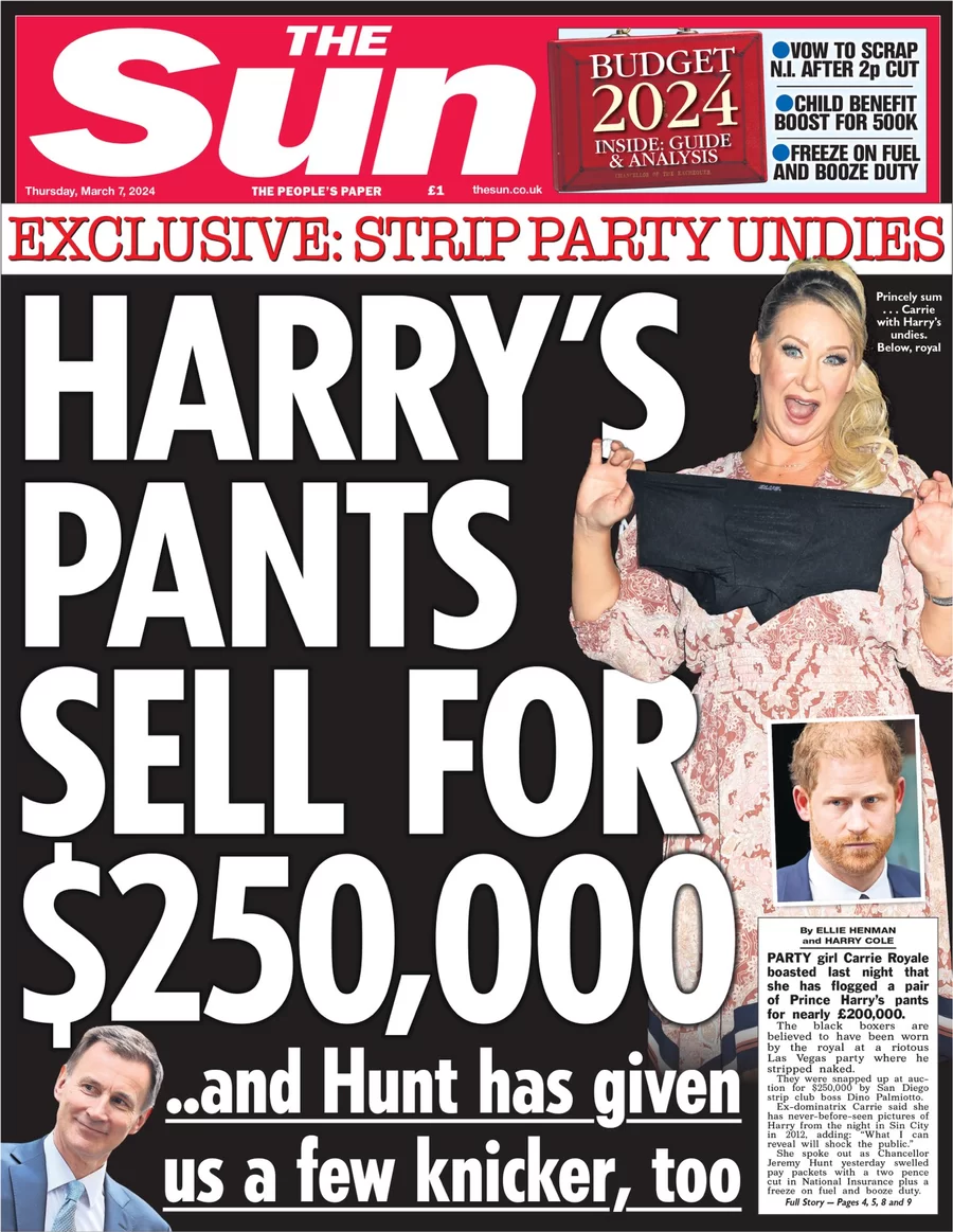 The Sun - Harry’s pants sell for $250,000