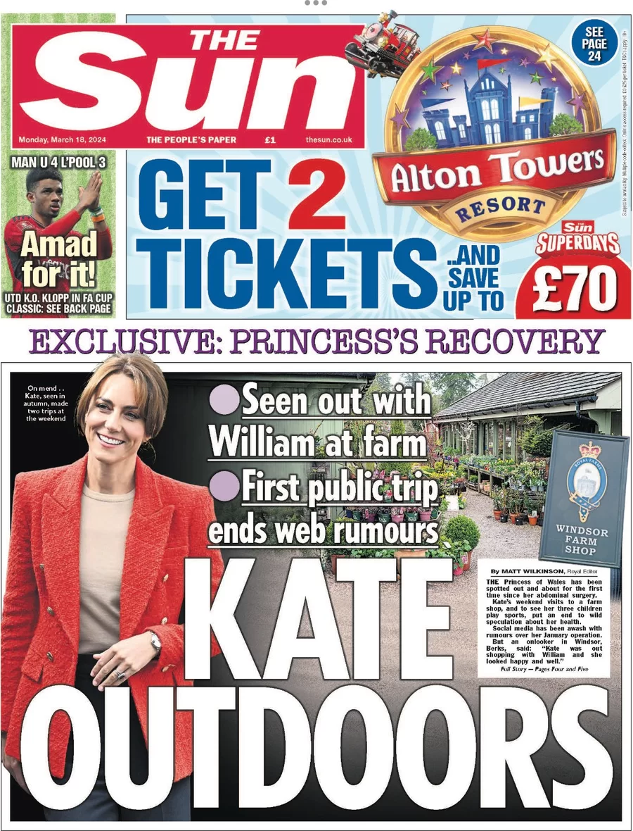 The Sun - Princess of Wales recovery: Kate outdoors