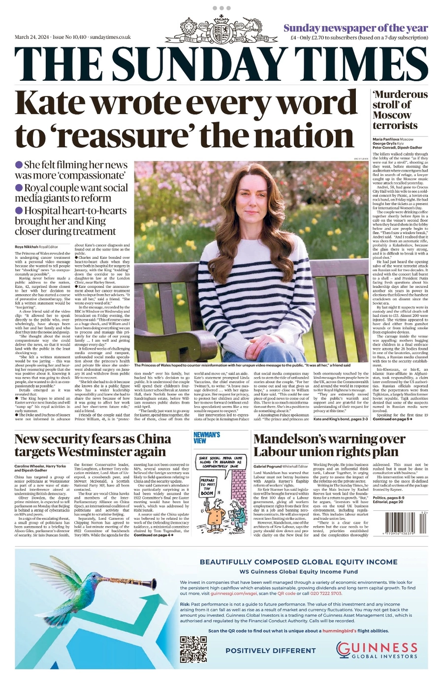 The Sunday Times - Kate wrote every word to 'reassure' the nation