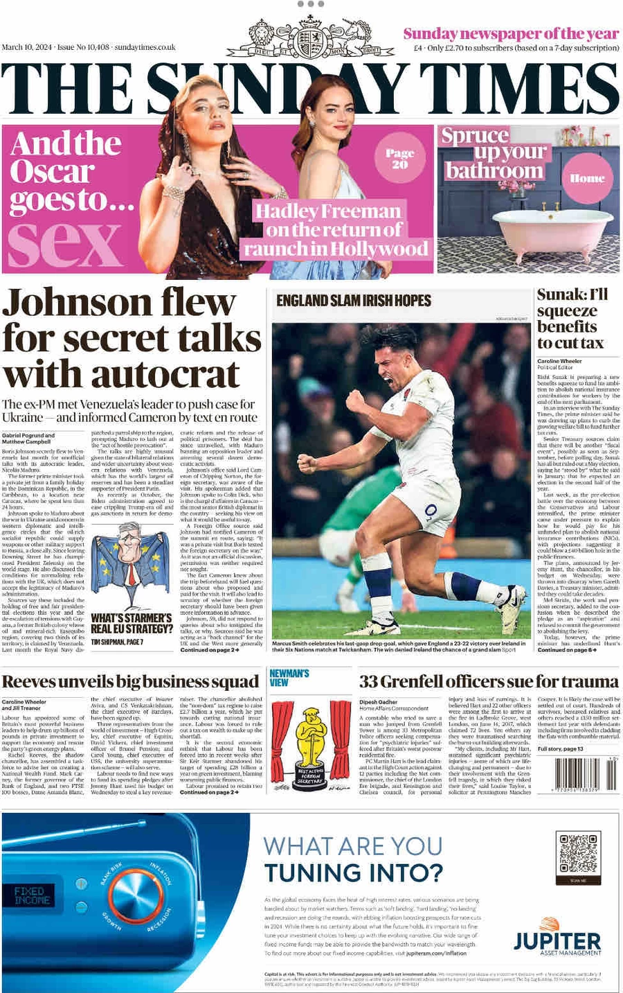 The Sunday Times – Johnson flew for secret talks with autocrat