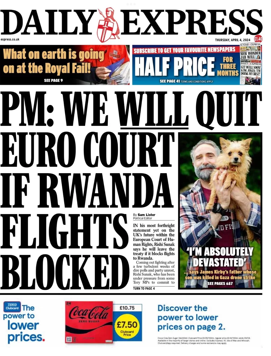 Daily Express - PM: We will quit Euro court if Rwanda flights blocked 