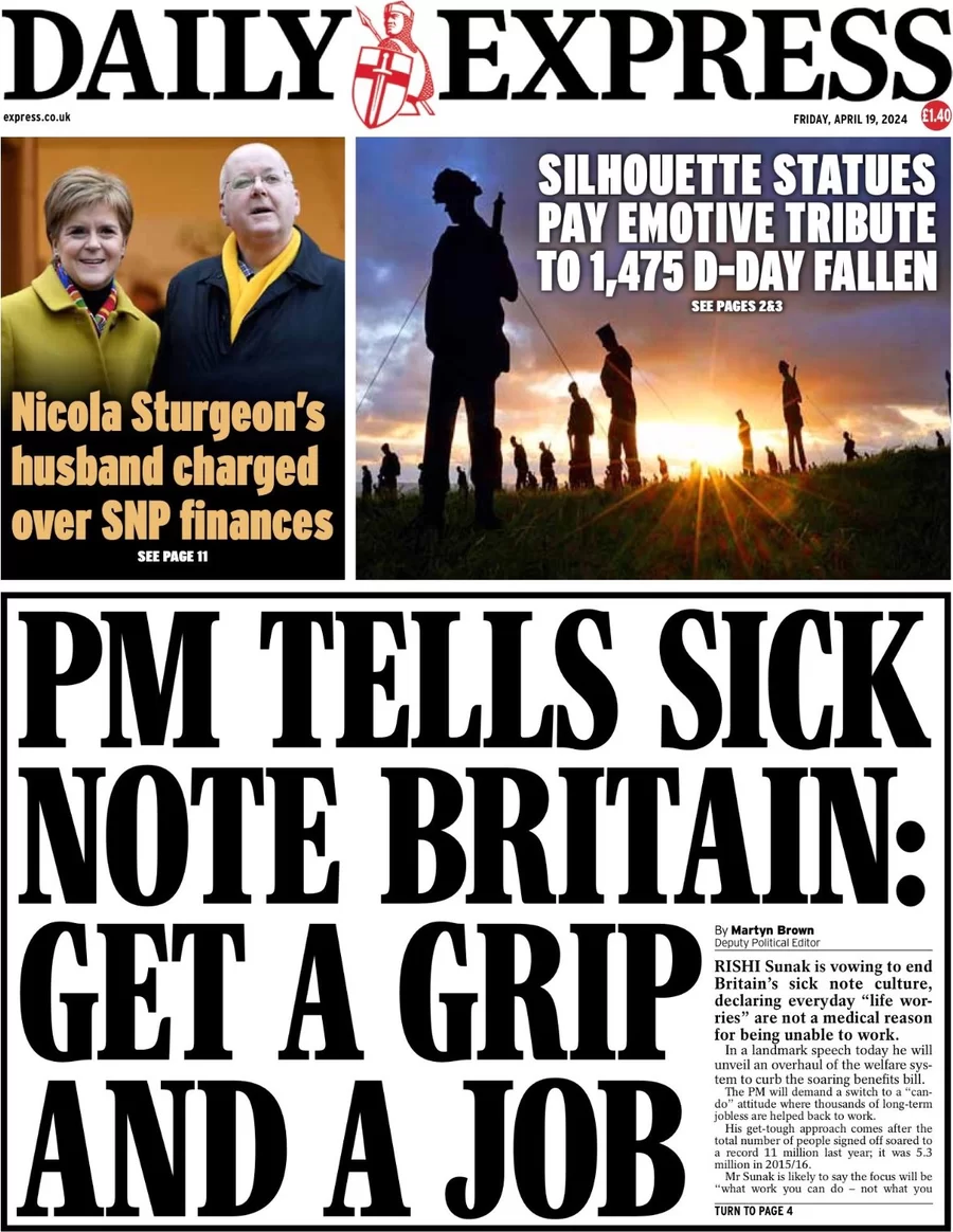 Daily Express - PM tells sick note Britain: Get a grip and a job 