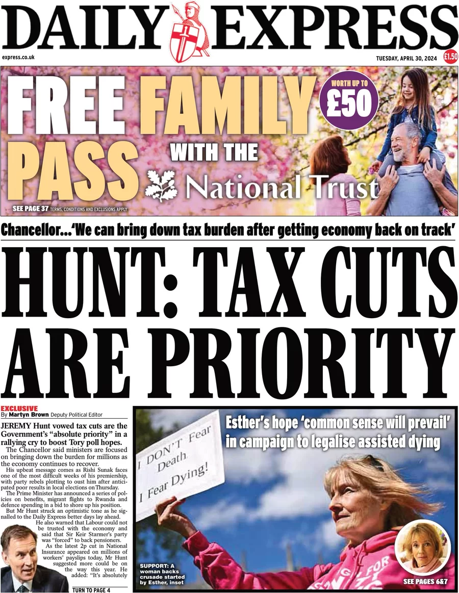 Daily Express - Hunt: Tax cuts are priority