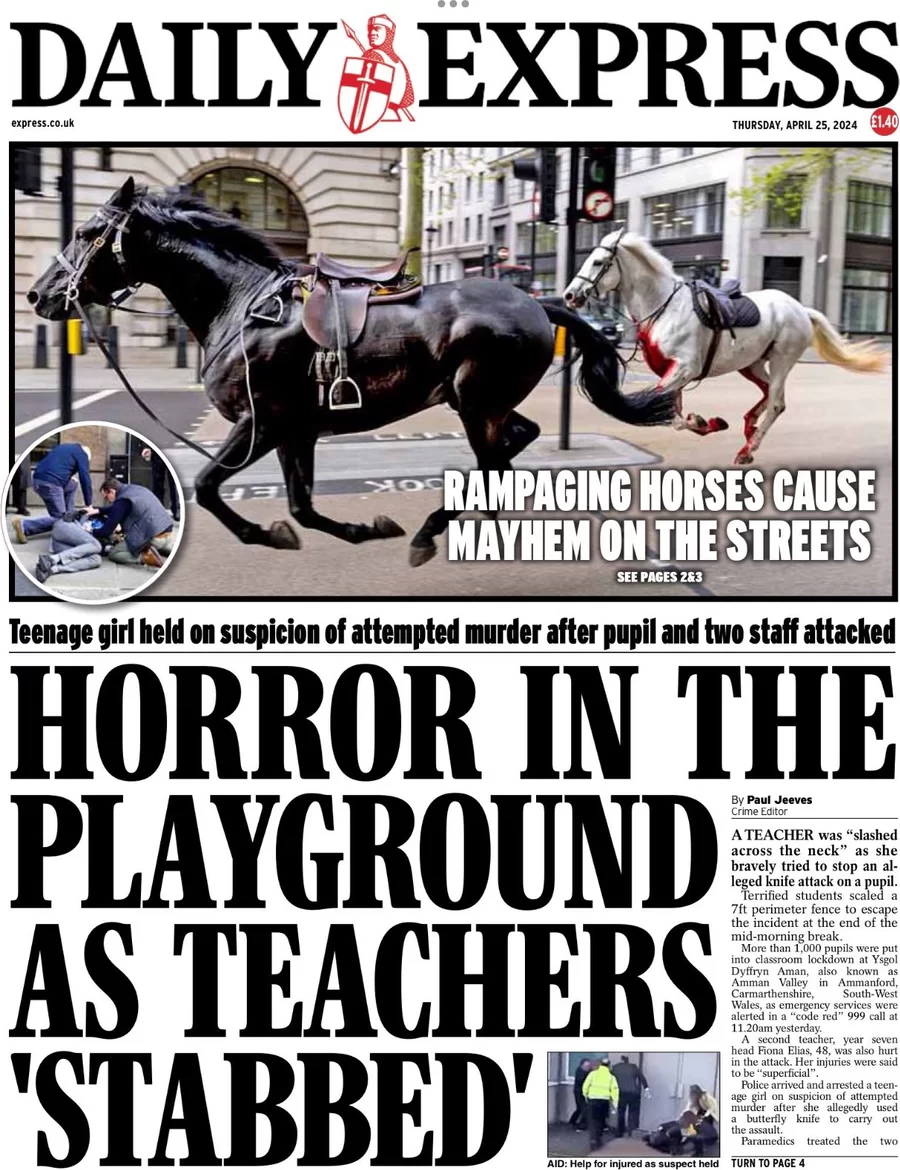 Daily Express - Horror in the playground as teacher stabbed