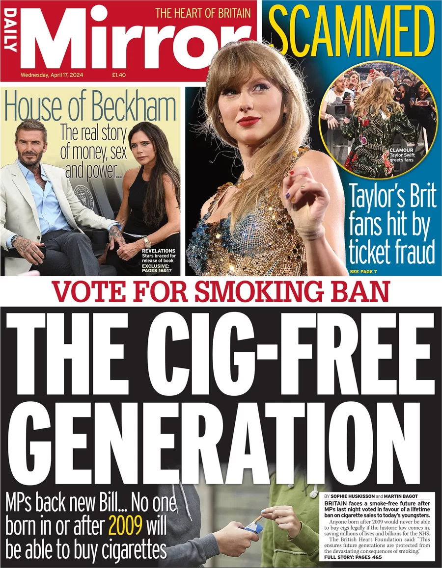 Daily Mirror - Vote for smoking ban: the cig-free generation 