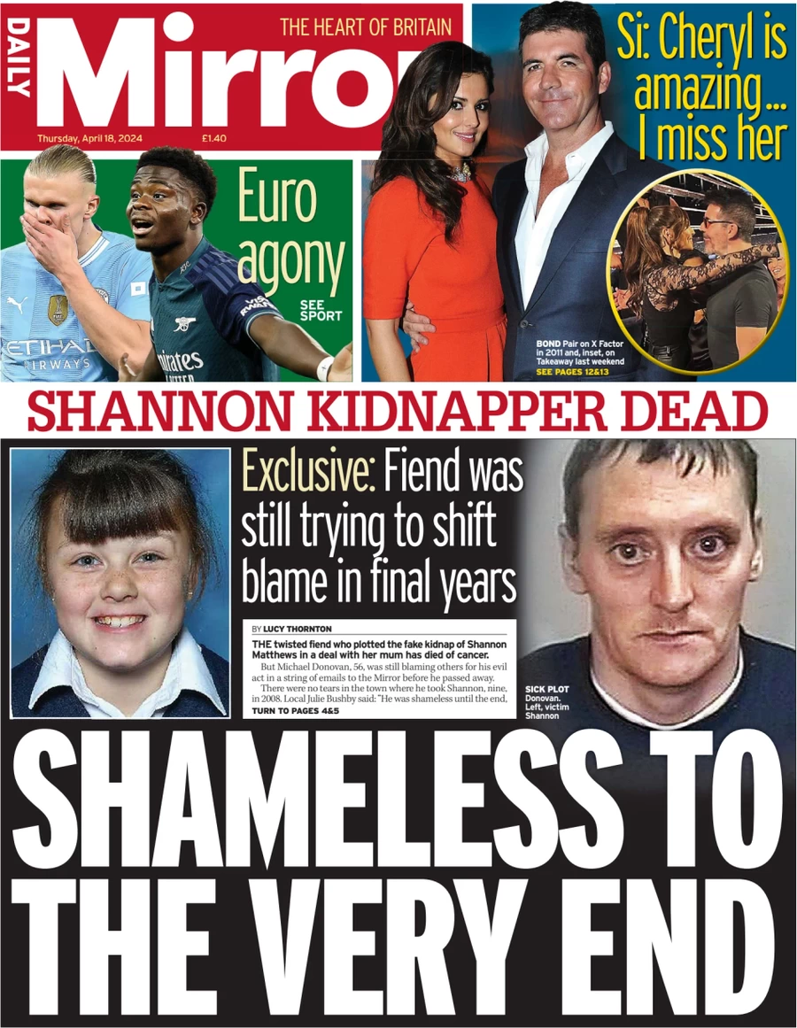 Daily Mirror - Shameless to the very end 