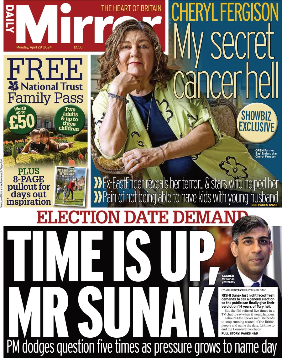 Daily Mirror - Election date demand: Time is up, Mr Sunak