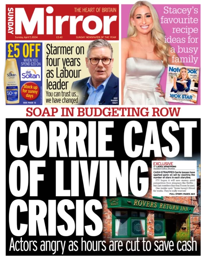 Sunday Mirror - Corrie cast of living crisis 