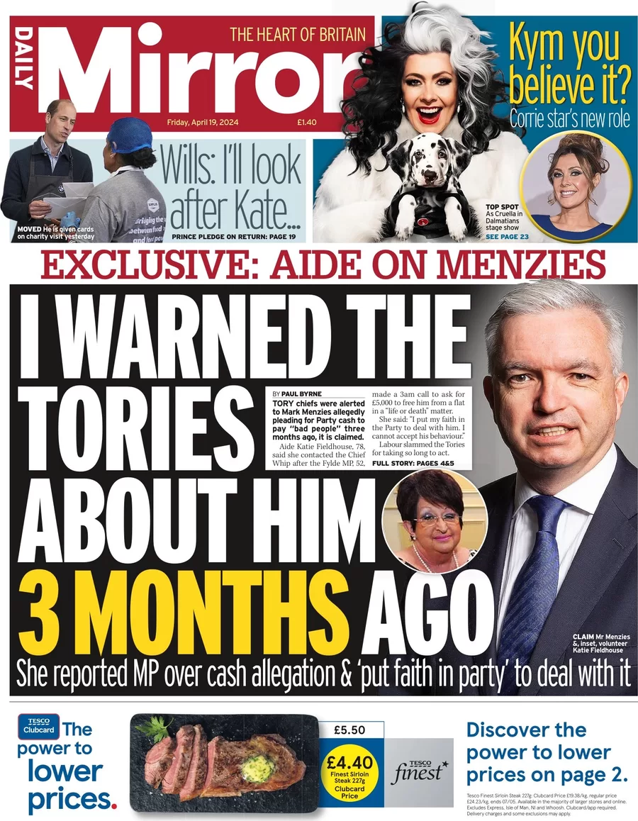 Daily Mirror - I warned the Tories about him 3 months ago