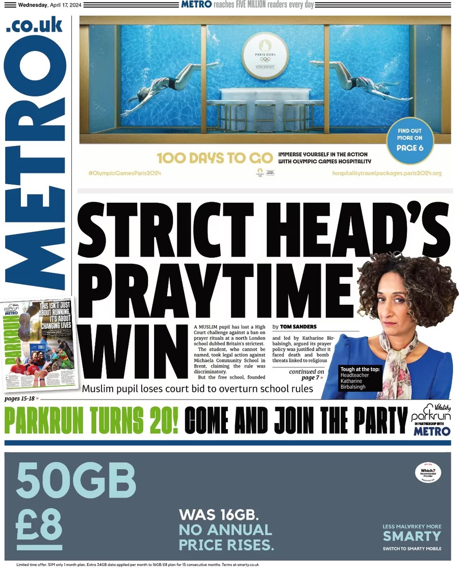 Metro - Strict head’s prayer time win 
