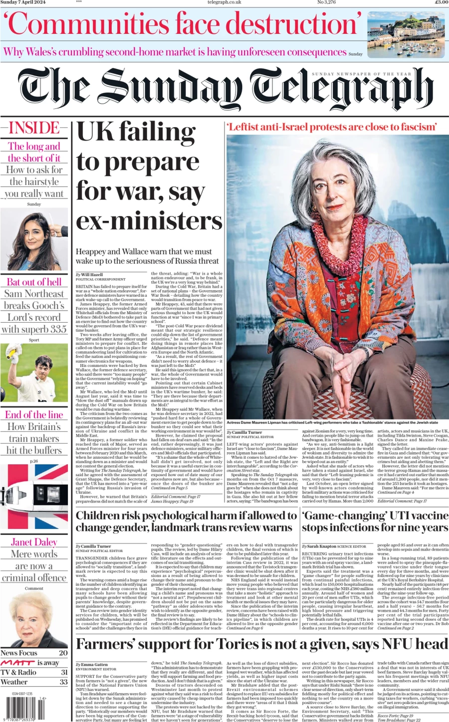The Sunday Telegraph - UK failing to prepare for war, says ex-ministers