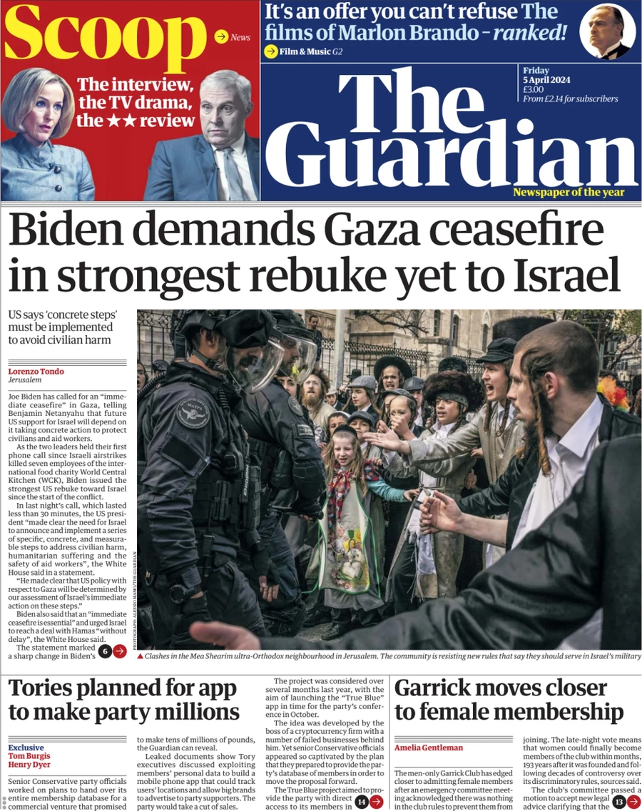 The Guardian - Biden demands Gaza ceasefire in strongest rebuke yet to Israel 