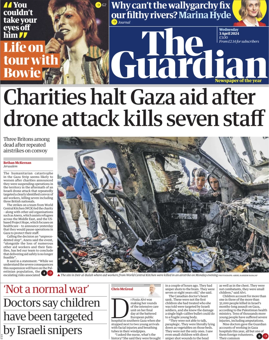 The Guardian - Charities halt Gaza aid after drone attack kills seven staff 