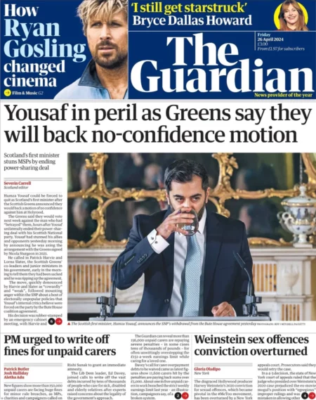 The Guardian - Yousaf in peril as Greens say they will back no-confidence motion 