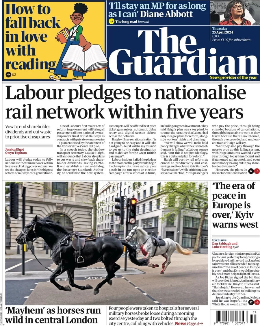 The Guardian - Labour pledges to nationalise rail network with 5 years