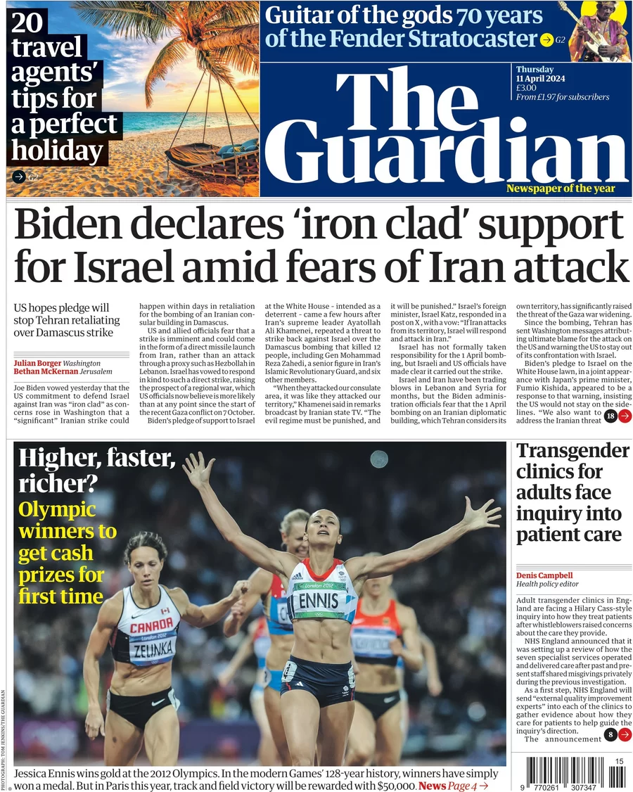 The Guardian - Biden declares support for Israel amid fears of Iran attack 